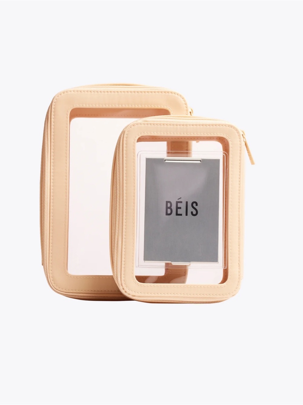 BEIS Clear Cosmetic Pouch Set in Beige
